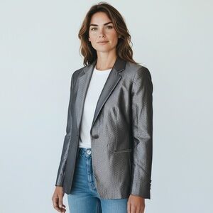 Armani Collezioni Metallic Gray Silk Blazer Size 2